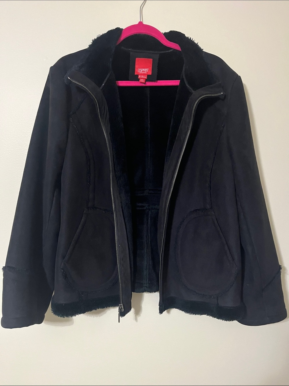 Esprit Black Faux-Suede Shearling Jacket